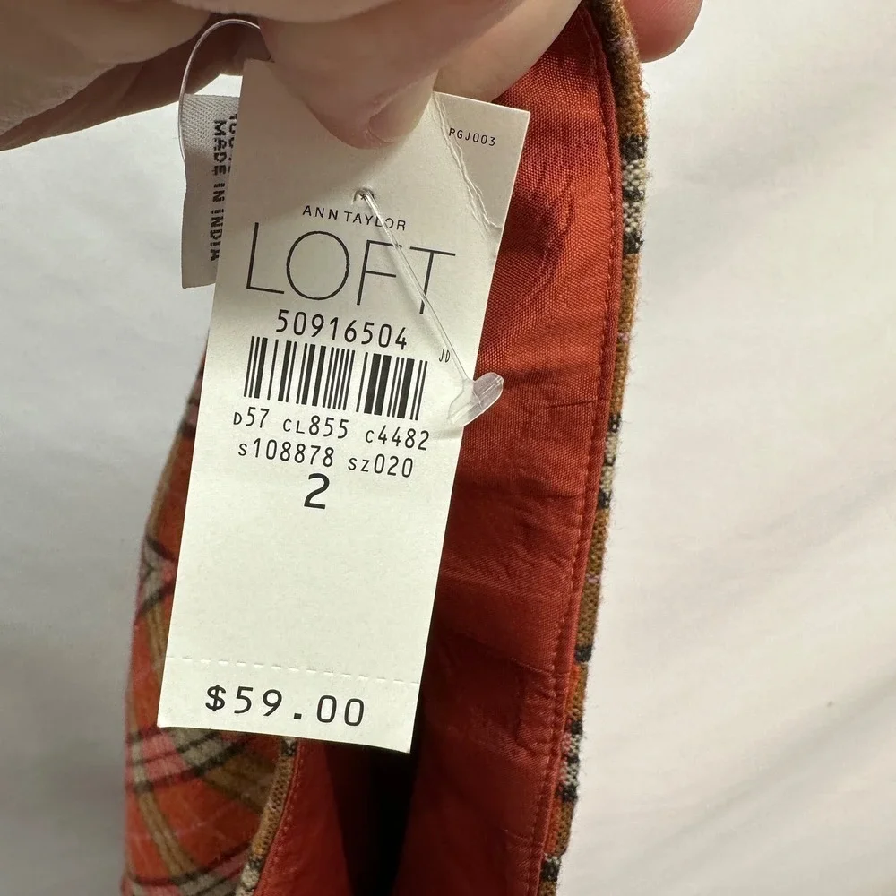 Ann Taylor LOFT Plaid Pleated Hem Mini Skirt Y2K Wool Blend Orange NWT Size 2 XS